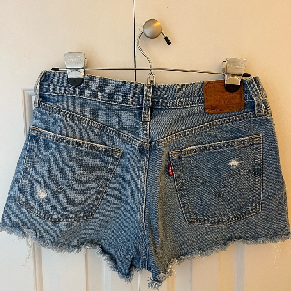 Levi's 501 Blue Distressed Jean Shorts